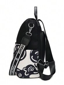 休闲女士背包防盗牛津布多口袋背包大容量学校单肩书包适合青少年女孩 2024 - 黑色 - 查看 3