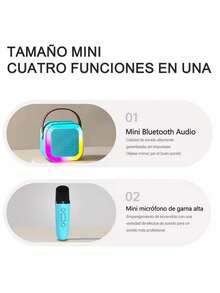 Mini Led Karaoke For Children Portable Bt Speaker With 2 Rechargeable Microphones And Voice Changer Long Lasting, High Power And Led Lights Easy To Carry And Charge For Parties Meetings Children's Games And More - Baby Blue - View 5