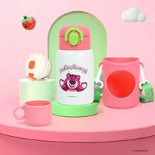 1 件 480 毫升迪士尼不锈钢真空保温水瓶，带双盖、吸管、直饮、防漏和持久控温杯 - Strawberry Bear - 查看 8