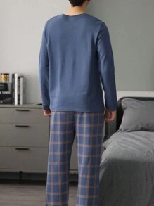 2pcs/Set Men's Sleepwear Pajama Set, Round Neck Long Sleeve Top & Pants, Breathable And Moisture-Wicking, For Spring And Autumn, Fall Winter Clothes