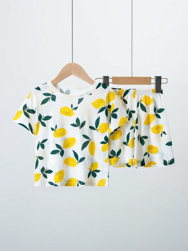 Ensemble de pyjama pour la maison pour fille, imprimé de fruits, haut à manches courtes et short, ensemble de 2 pièces