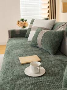 1pc All Season Sofa Cushion Cover, Chenille Dust-Proof Dirt-Resistant Seat Pad, Modern Simple Non-Slip Sofa Blanket, Grey Dust-Proof Dirt-Resistant Slipcover, Machine Washable - Green - View 6