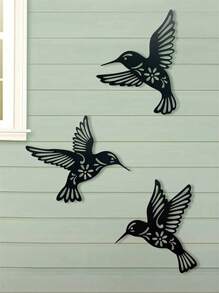 3pcs 25cm (Around) Black Hollow Metal Silhouette Creative Iron Hummingbird Wall Art Decorative Hanging Ornament For Living Room, Bedroom, Study, Office, Garden, Home Wall Decoration,Home Decor ,Room Decor,Wall Decor Gifts Birthday Graduation