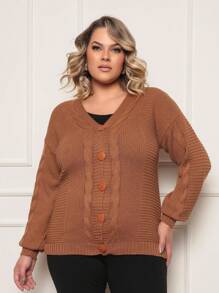 Plus Size Cardigans - Brown - View 1