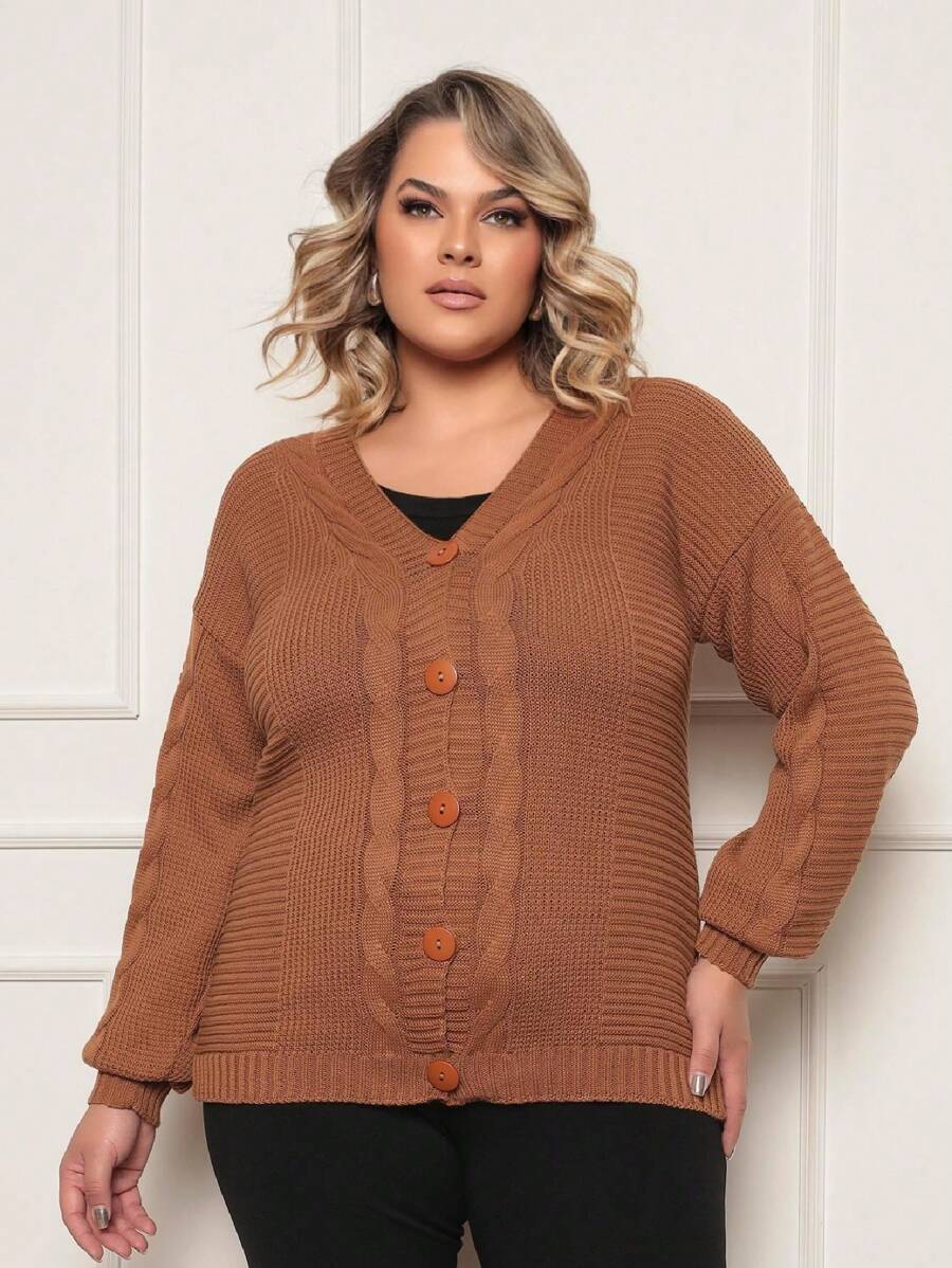 Plus Size Cardigans - Brown - View 1