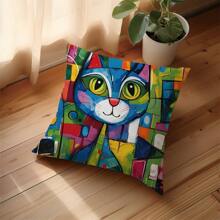 1 housse de coussin mignonne d'oreiller avec chat abstrait en aquarelle et texture en peau de pêche imprimée double face,double face,texturée en peau de pêche,45*45CM/18*18 pouces, pour coussin d'intérieur de canapé moderne, décoration de fête