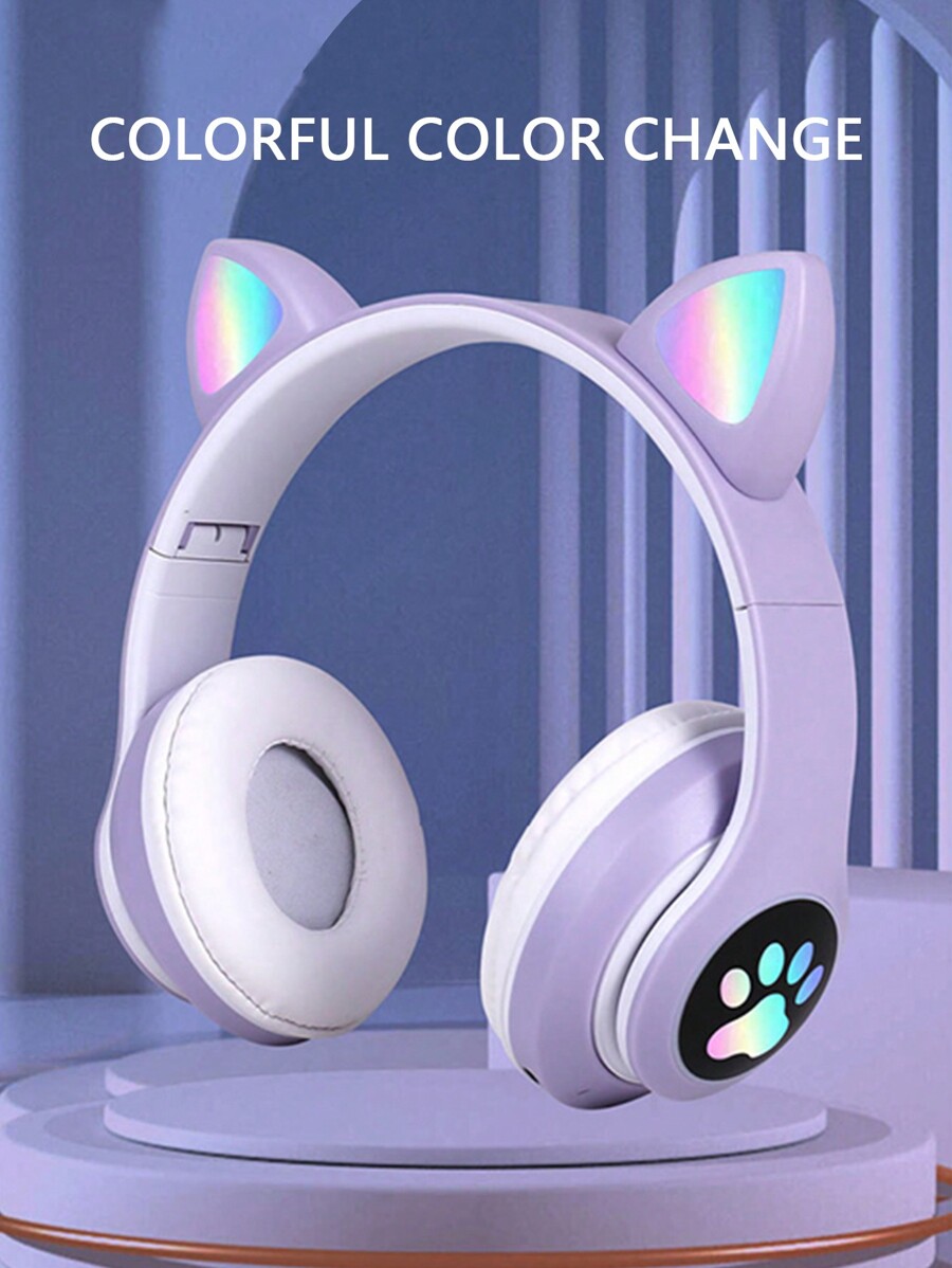 STN-28 Cat Ear Heavy Bass Headset With Flashing Lights, Wireless Sport ...