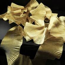 2 Yards Metallic Glossy Pleated Wavy Ruffled Lace Ribbon, 15cm Width - Gold - View 2