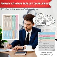 26 piezas de ahorradores de presupuesto, cartillas de seguimiento del reto de ahorro, organizador de efectivo tipo billetera A6, accesorios de planificador de presupuesto para ahorrar £5050 en el Reino Unido (no incluye el libro de anillado) - Tarjeta de depósito en libras esterlinas de 26 piezas - Ver 5