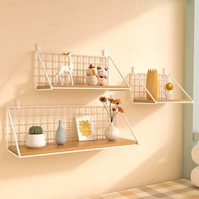 1pc Wall Mounted Storage Rack,Iron & Wood Decorative Wall Shelf,With Hooks For Entryway And Wall Organization, Home Storage Unit,Minimalist Wall Mounted Storage Rack For Home,Wood Wall Shelves With Storage Wire Basket, Bathroom Shelf Over Toilet ,Hanging Shelves For Bedroom Living Room,Wall Decoration,Home Decor ,Room Decor,Wall Decor Gifts Birthday Graduation