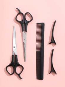 5pcs Hair Cutting Scissors & Thinning Shear Set With Comb Set - Black - View 3