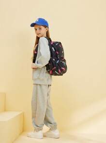 1 st. unisex studentryggsäck, dragkedja, polyestertyg, fjädertryck, stor kapacitet, moderiktig pendlingsryggsäck för lättviktig dagsutflykt, lämplig för skola och vardagsutflykter - Svart - Visa 6