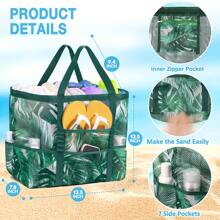 Hatisan Large Beach Bag Beach Essentials, Mesh Beach Bag Oversized Beach Tote 9 Pockets Beach Toy Bag For Travel Picnic Vacation - màu xanh lá - Xem 5
