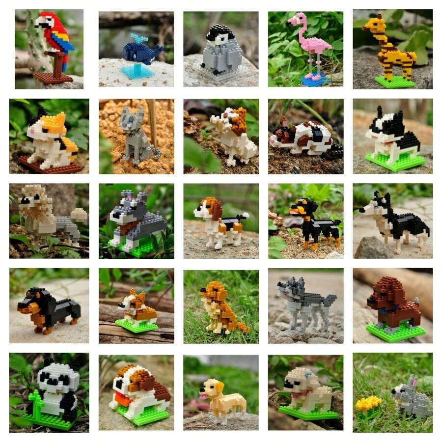 動物主題積木拼圖玩具套裝，包含熊貓、長頸鹿、企鵝、火烈鳥、鸚鵡、柯基和腊肠犬等DIY積木，可作為創意可愛的家居或節日裝飾和玩具。享受拼湊寵物主題積木和小挑戰，運動手部和腦力技巧的樂趣。也是新年、春節、情人節、復活節、母親節、父親節和生日等假日送給成人的完美禮物。 - 彩色 - 查看 1