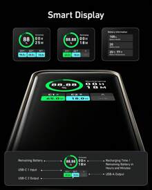 Anker Prime Power Bank, 20,000mAh Portable Charger With 200W Output, Smart Digital Display, 2 USB-C And 1 USB-A Port Compatible With IPhone 15/14/13 Series, MacBook, Dell, And More - 金色 - 查看 6