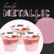 50 Pezzi Bicchieri di plastica trasparente resistenti da 9 Oz con bordo in oro rosa, perfetti per compleanni, matrimoni, ricevimenti e feste - Rosa - Visualizzare 9