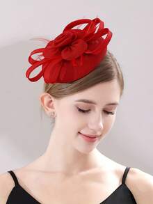 1pc Bow Shaped Floral Headpiece, Feather Imitation Linen Hair Accessory, Hair Hoop, Hair Clip Dual-Purpose Top Hat - A - View 5
