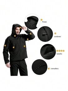Jaqueta Masculina Casaco Jaqueta Tática Masculina Jaqueta de Pele de Tubarão,Jaqueta Tática Militar De Pele De Tubarão Macia - Preto - Visão 6