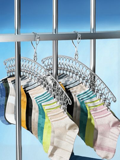 1pc 20 Clips Clothes Hanger,Windproof Clothes Drying Hanger Clothing Rack, Thickened Stainless Steel Laundry Airer, Used For Drying Socks, Bras, Underwear, Stockings And Gloves