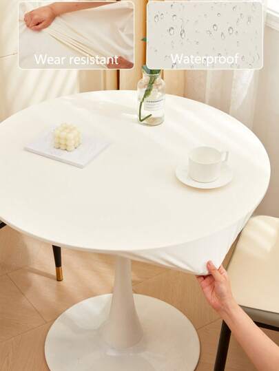 1pc Waterproof Tablecloth, Solid Color, Oil-Proof, Luxurious, For Dining Table, Coffee Table, Desk, Washable, Round, Dust-Proof, Home Use