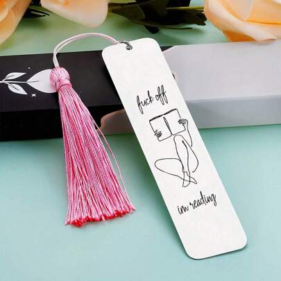 1pc Stainless Steel Fun Bookmark Black Tassel Metal Bookmark Literary Laser Engraving Gift For Reading Lovers Back To School