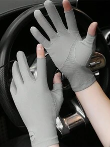 1 Pair Thin Women Spring/Summer/Autumn Sports Touch Screen UV Protection Non-Slip Half Finger Gloves For Cycling And Driving
