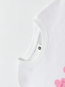 zosee Camiseta de Manga Curta para Meninas com Estampa de Coração e Flores, Branca, Roupas de Verão 2024 para Meninas, Camiseta de Meia Manga para Meninas
