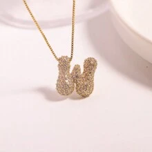 1 Stück Damen Halskette Anhänger Charme mit goldbeschichteter Kubik-Zirkonia Anfangsbuchstabe-Buchstaben-Perlen. 26 Buchstaben und individuelle Namenshalskette bieten ein Vintage-Schmuckgeschenk.