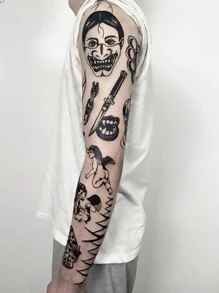 1 set de 11 pegatinas de tatuaje temporal de hombro y brazo con diseño floral de espinas en negro, de larga duración y resistente al agua, para uso de 1 a 5 días, diseños de tatuaje old school para hombres