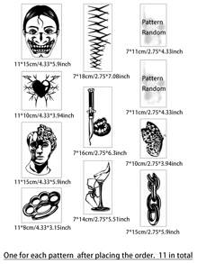 1 set de 11 pegatinas de tatuaje temporal de hombro y brazo con diseño floral de espinas en negro, de larga duración y resistente al agua, para uso de 1 a 5 días, diseños de tatuaje old school para hombres