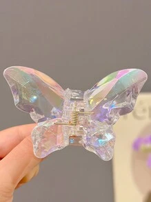 5pcs/1set Women Y2K Stylish Cute White Laser Holographic Mermaid, Butterfly, Square, Twist Shape Large Plastic Hair Clips, Elegant Chic Simple Minimalist Hair Accessories For Casual, Party, Commuting, Vacation, Tied Hair, Facial Wash, Makeup, Outfit Matching Hair Claws Claw Clips Hair Jaw Clip Hair Clamps Hair Clutch Hair Catcher Clip, School Stuff, College