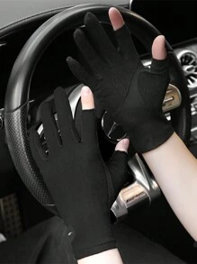 1 Pair Thin Women Spring/Summer/Autumn Sports Touch Screen UV Protection Non-Slip Half Finger Gloves For Cycling And Driving