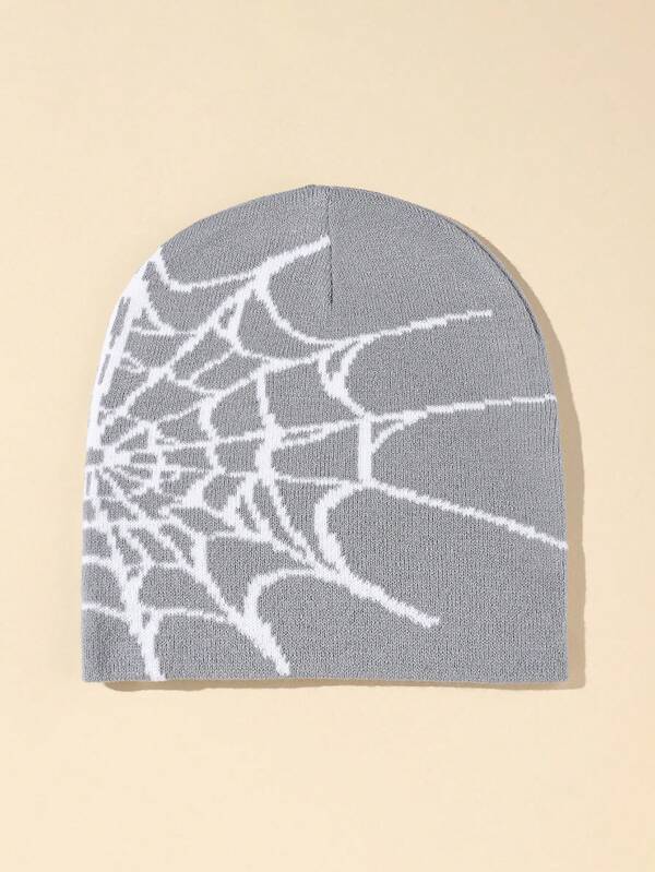 1pc Spider Web Jacquard Knit Beanie Hat, Warm & Versatile For Fall & Winter