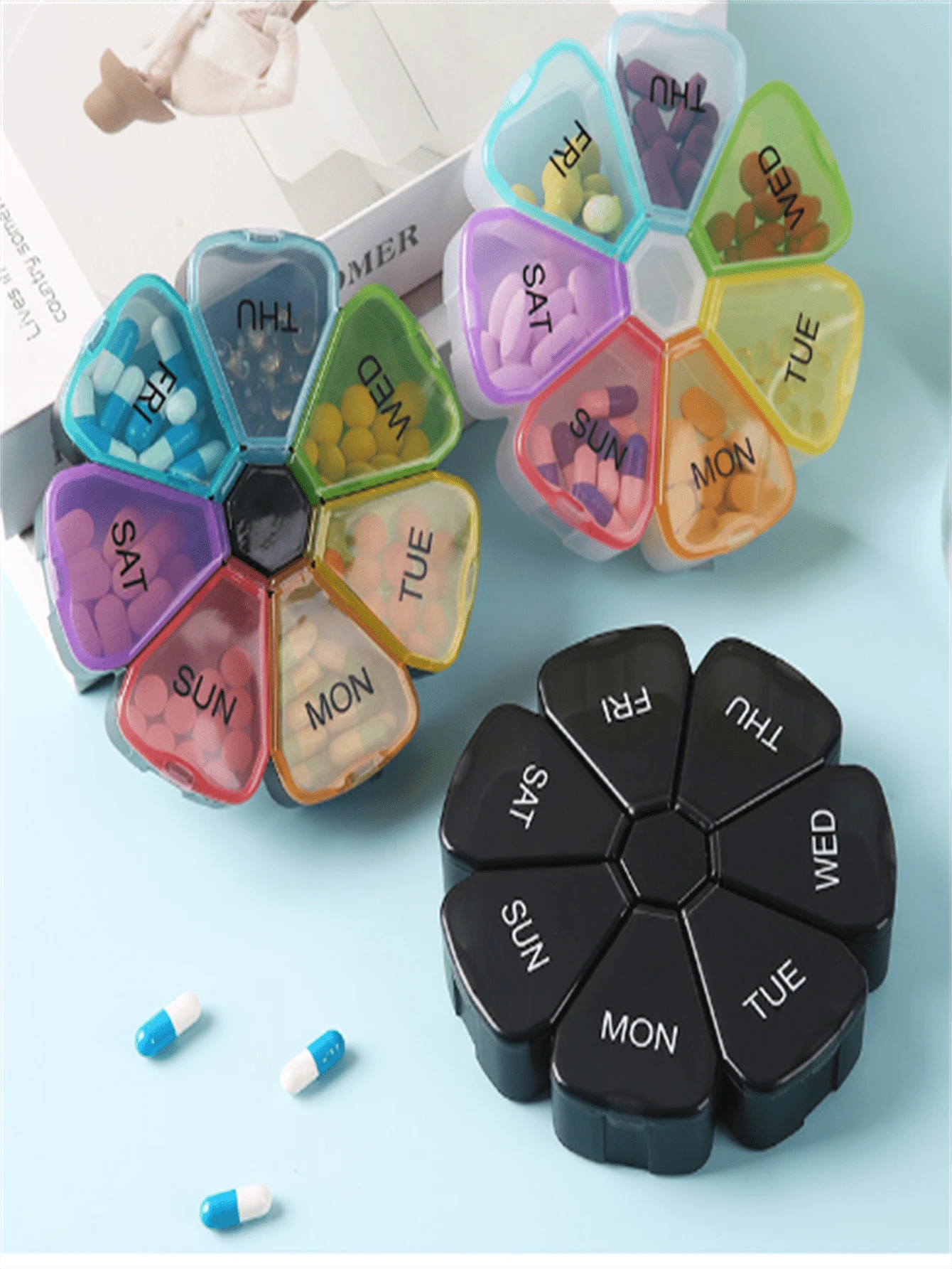 Rainbow Pill Organizer - Portable 7 Day Medicine Box With 7 Grids For ...