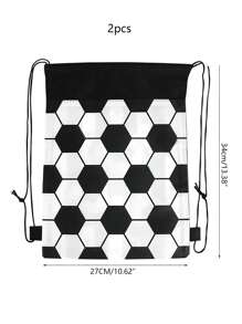 2pcs Soccer Pattern Drawstring Non-Woven Fabrics Black White Packaging Bag, Birthday Party Favors Drawstring Bag Theme Party Supplies