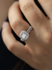 Fashionable Alloy Ring With Sparking Cubic Zirconia For Women's Party. Bridal Jewelry, Perfect Gift For Men To Women - White - View 5