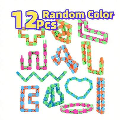 6 件/12 件感官工具蛇形拼图，减压玩具套装（颜色随机）派对小礼品，包包填充物，圣诞节礼物，散装减压玩具，挤压棉花糖，减压磁铁，减压玩具，感官玩具，减压