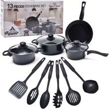 Nonstick Pots And Pans Set, 13 Piece Cookware Set, Kitchen Utensils, Gifts For Friends And Family - Black - View 8
