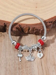 One New Exquisite Fashionable DIY Bracelet With Crown, Key And Heart Shaped Pendants. Adjustable Chain For Women. - Silver - View 3