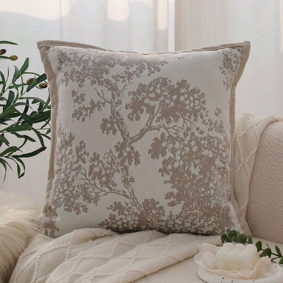 One Beige Jacquard Edging Pillowcase, Nordic Ins Style Living Room Sofa Decoration - Khaki - View 1