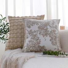 One Beige Jacquard Edging Pillowcase, Nordic Ins Style Living Room Sofa Decoration - Khaki - View 3