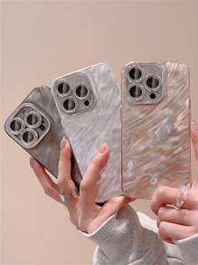 Apple Sequins Luxury 3D Silk Wavy Glitter Camera Protector Phone Case Compatible With Iphone 16 15 14 13 11 12 Pro Max Plus Bling Glass Film Shockproof Back Cover