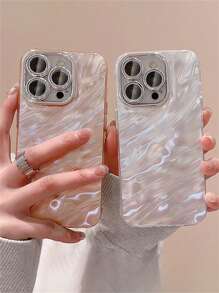 Apple Sequins Luxury 3D Silk Wavy Glitter Camera Protector Phone Case Compatible With Iphone 16 15 14 13 11 12 Pro Max Plus Bling Glass Film Shockproof Back Cover