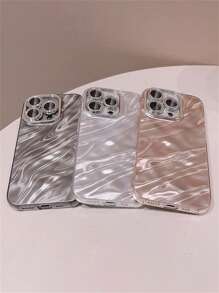 Apple Sequins Luxury 3D Silk Wavy Glitter Camera Protector Phone Case Compatible With Iphone 16 15 14 13 11 12 Pro Max Plus Bling Glass Film Shockproof Back Cover