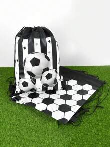 2pcs Soccer Pattern Drawstring Non-Woven Fabrics Black White Packaging Bag, Birthday Party Favors Drawstring Bag Theme Party Supplies
