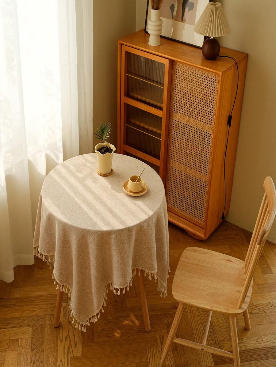 Tassel Fresh Tablecloth, Tea Table Cloth, Desk Decoration Cloth, Atmosphere, Round Table Tablecloth, Imitation Linen