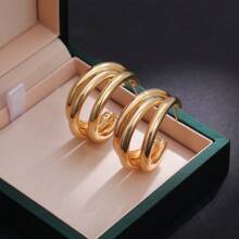 1 Paire De Boucles D'oreilles Créoles Rondes Audacieuses Pour Femmes, Plaquées Or, Conception Cylindrique En Acier Inoxydable