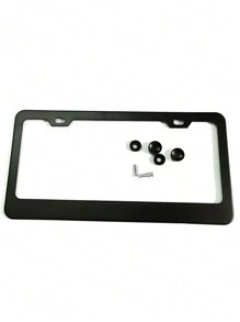 1pc Black Aluminum Alloy License Plate Frame With Protective Cover - Black - View 5