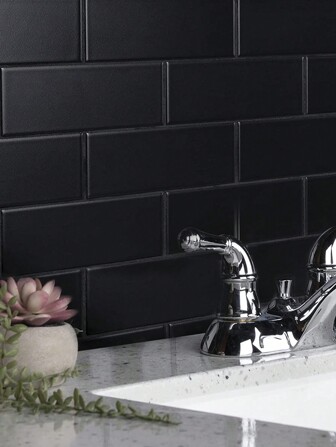 Backsplash Tile For Kitchen Peel And Stick, Matte Black Self Adhesive Premium Subway Tiles, Peel And Stick Backsplash Tiles On Kitchen, Bathroom, Fireplace,RV Ect(Matte Black,),Stickers,Wall Decal, Vinyl Decal For Home Decorations,Spring Decoration Items Refresh Your Home,Rama Decoration Stickers Gifts Birthday Graduation