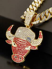 男士嘻哈時尚金色紅牛鑲鑽項鍊-時尚且引人入勝的男士珠寶